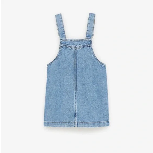 Zara girls blue denim pinafore dress NWT